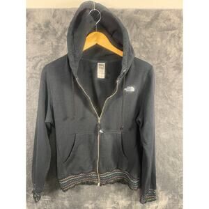 VTG Y2K The North Face Women’s Embroidered Hem/Cuff Full Zip Hoodie Large Black